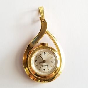Vintage Chateau watch pendant gold tone teardrop shaped